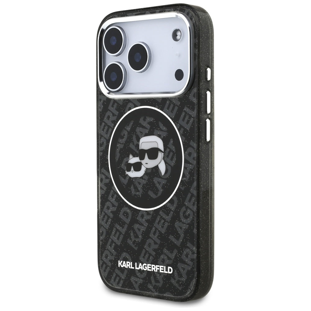 Husa MagSafe pentru Apple iPhone 17 Pro, Karl Lagerfeld, Glitter Karl & Choupette Head, Neagra