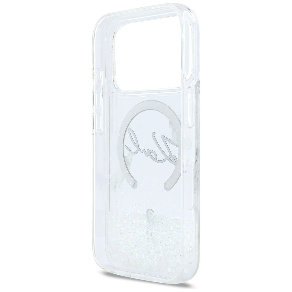 Husa MagSafe pentru Apple iPhone 17 Pro, Karl Lagerfeld, Glitter Karl Script Logo, Transparenta