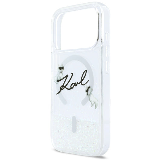 Husa MagSafe pentru Apple iPhone 17 Pro, Karl Lagerfeld, Glitter Karl Script Logo, Transparenta