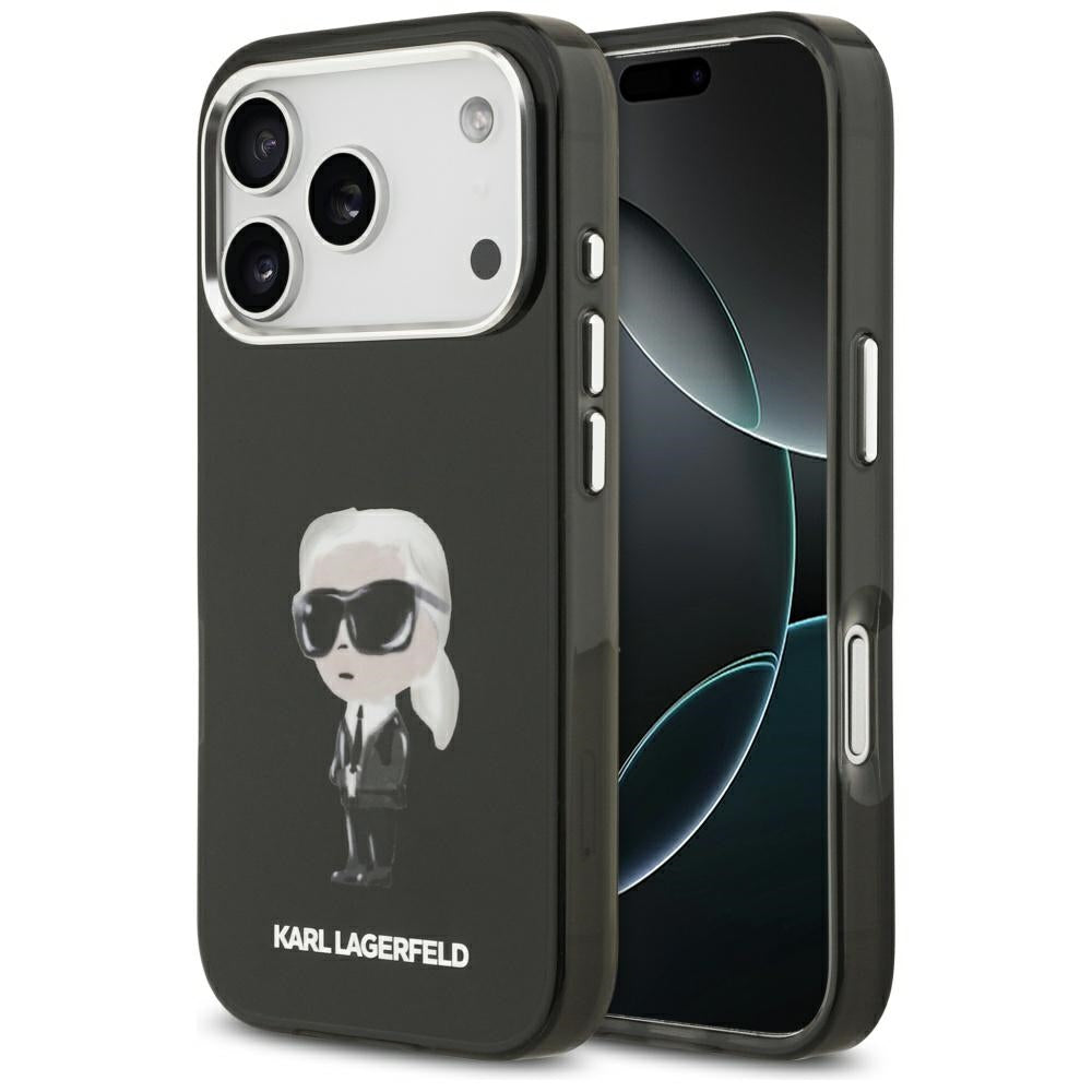 Husa MagSafe pentru Apple iPhone 17 Pro, Karl Lagerfeld, IML Aquarelle Karl Ikonik, Neagra