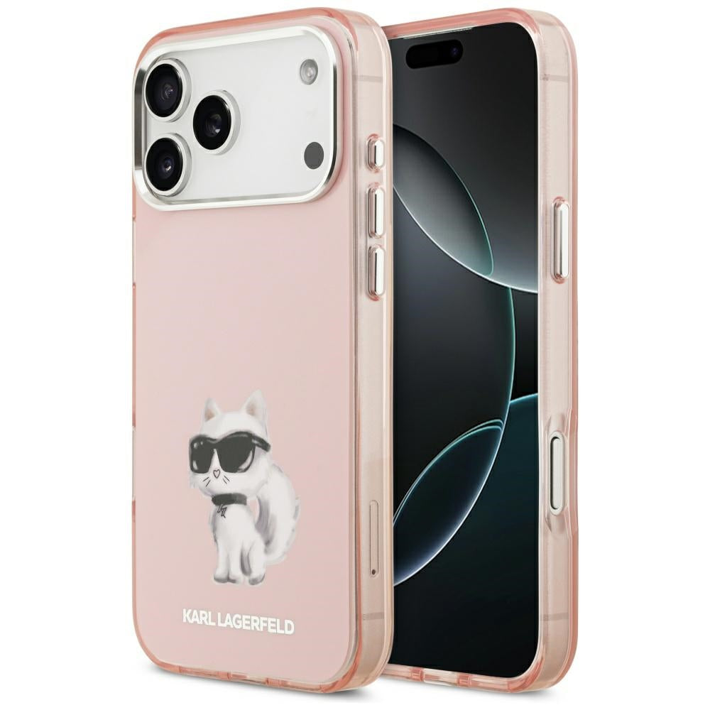 Husa MagSafe pentru Apple iPhone 17 Pro, Karl Lagerfeld, IML Aquarelle Logo Choupette, Roz