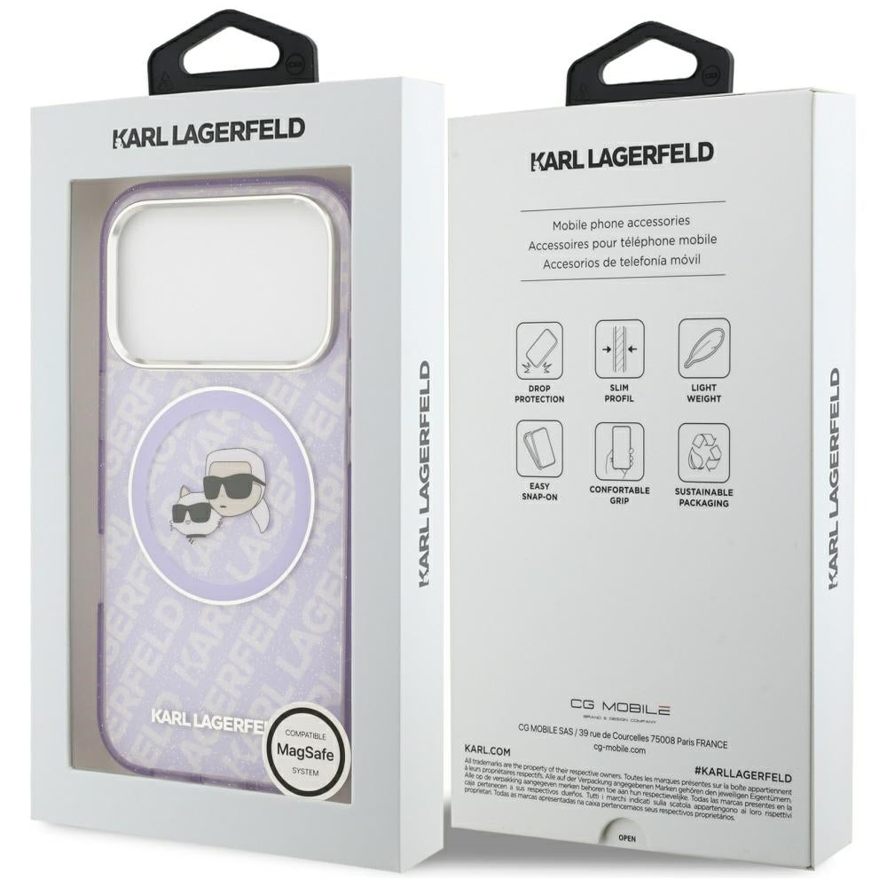 Husa MagSafe pentru Apple iPhone 17 Pro, Karl Lagerfeld, IML Glitter Karl & Choupette`s Heads, Mov
