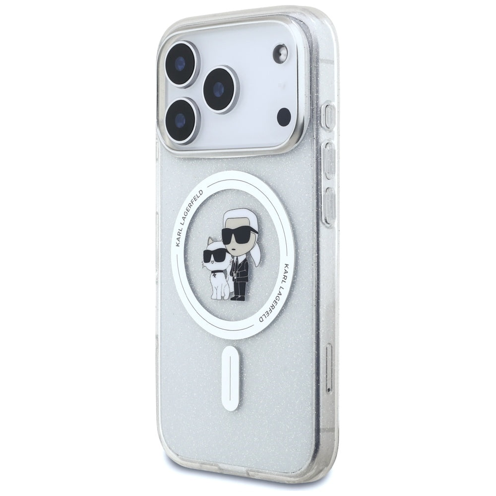 Husa MagSafe pentru Apple iPhone 17 Pro, Karl Lagerfeld, IML Glitter Karl & Choupette, Transparenta