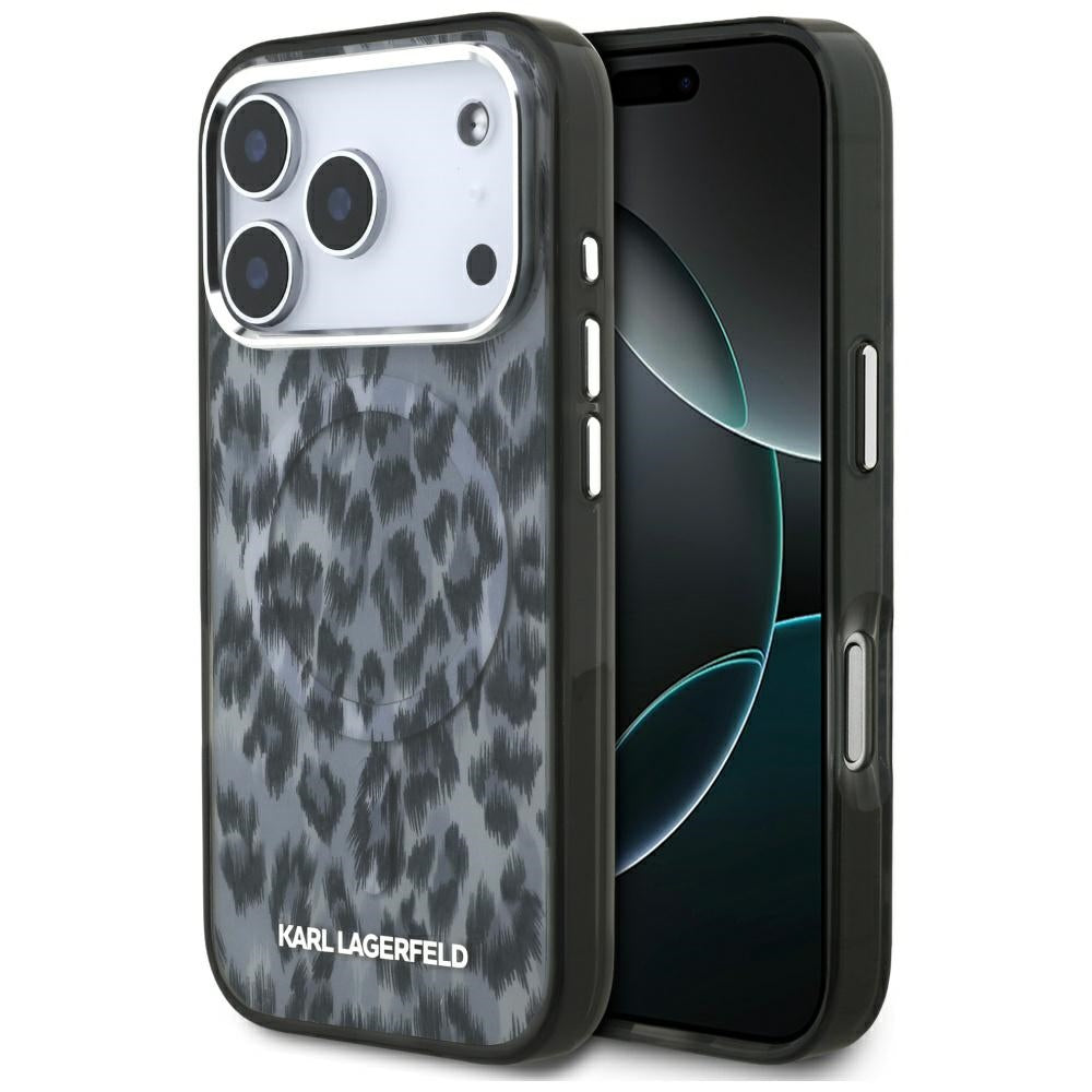 Husa MagSafe pentru Apple iPhone 17 Pro, Karl Lagerfeld, IML Leopard Pattern, Neagra