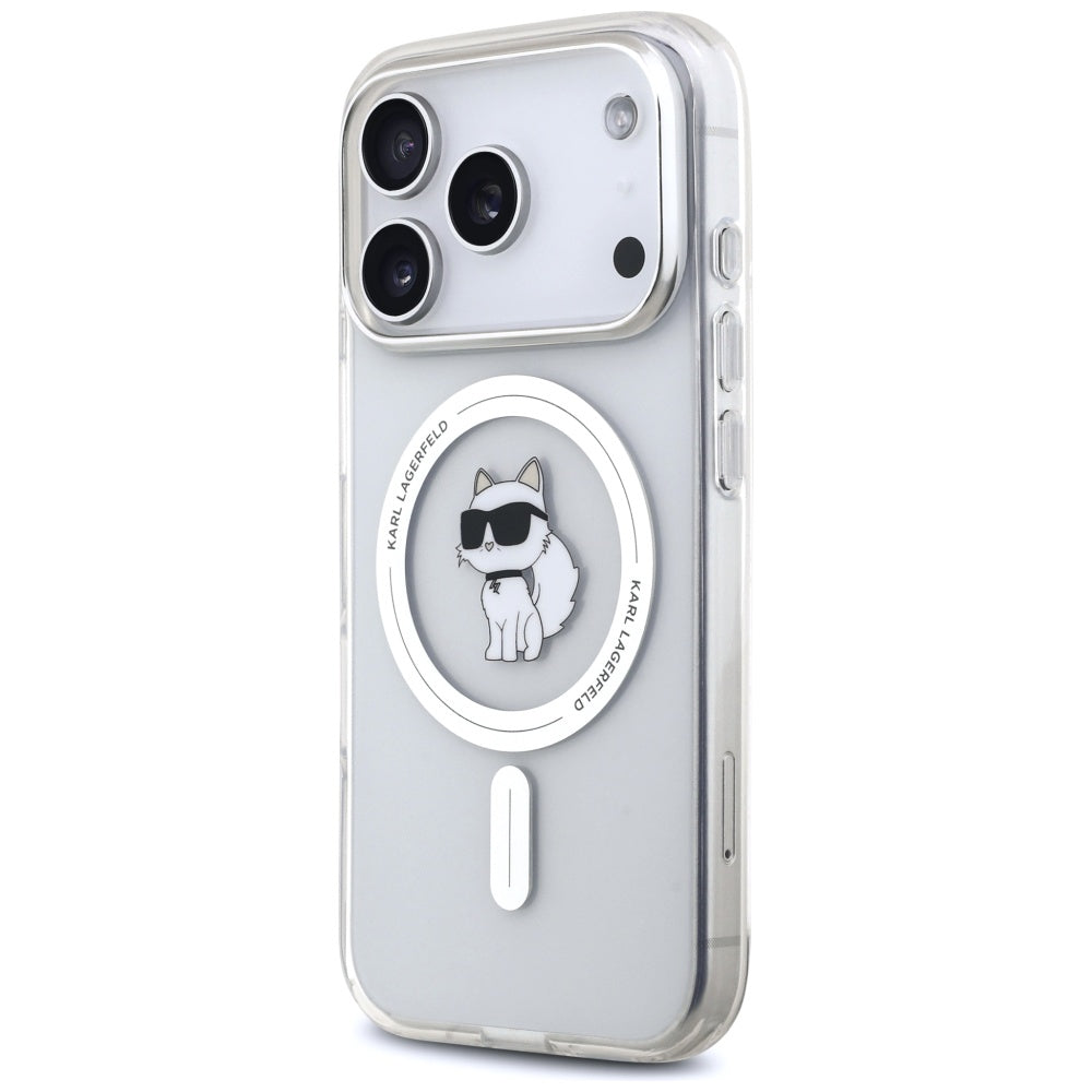 Husa MagSafe pentru Apple iPhone 17 Pro, Karl Lagerfeld, IML Logo Choupette, Transparenta
