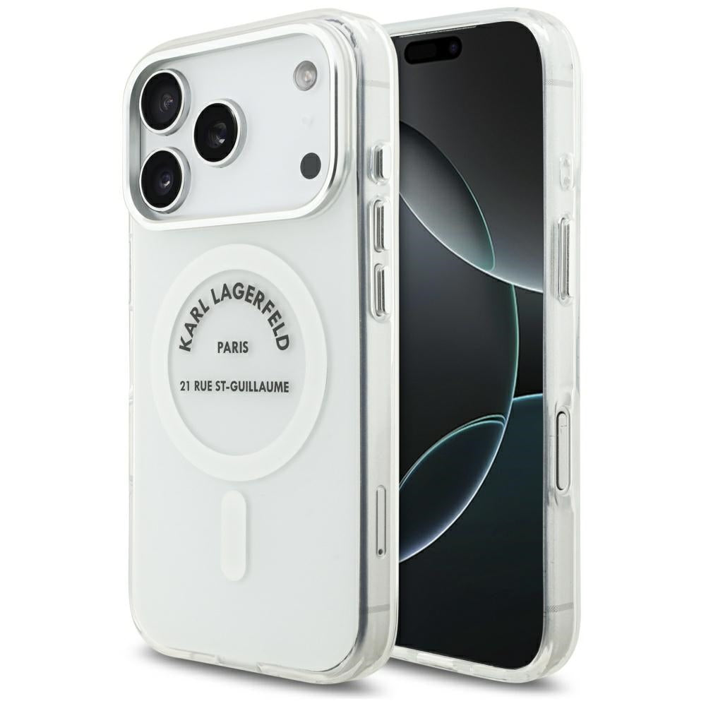 Husa MagSafe pentru Apple iPhone 17 Pro, Karl Lagerfeld, IML Logo RSG, Transparenta