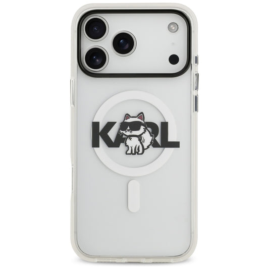 Husa MagSafe pentru Apple iPhone 17 Pro, Karl Lagerfeld, IML Sketch Logo Choupette, Transparenta