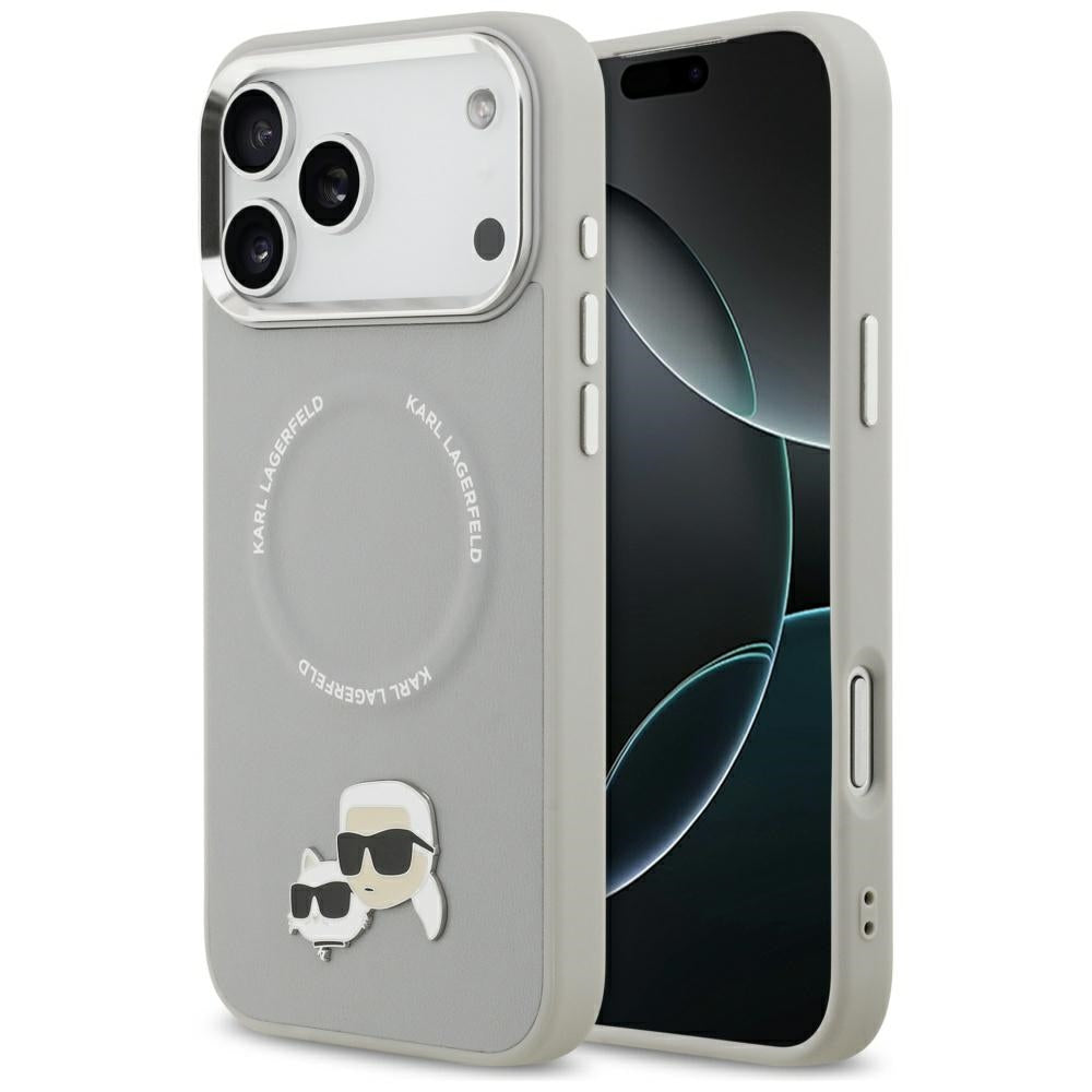 Husa MagSafe pentru Apple iPhone 17 Pro, Karl Lagerfeld, Karl & Choupette Pins, Gri