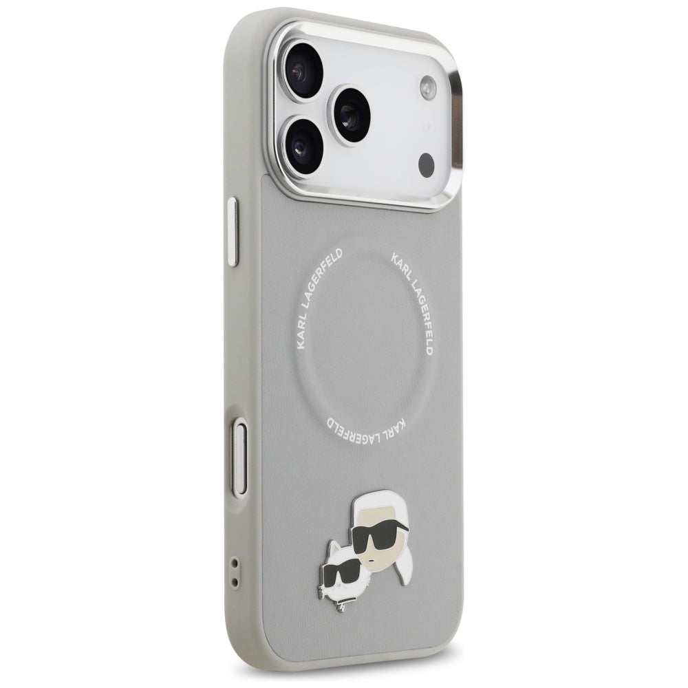 Husa MagSafe pentru Apple iPhone 17 Pro, Karl Lagerfeld, Karl & Choupette Pins, Gri