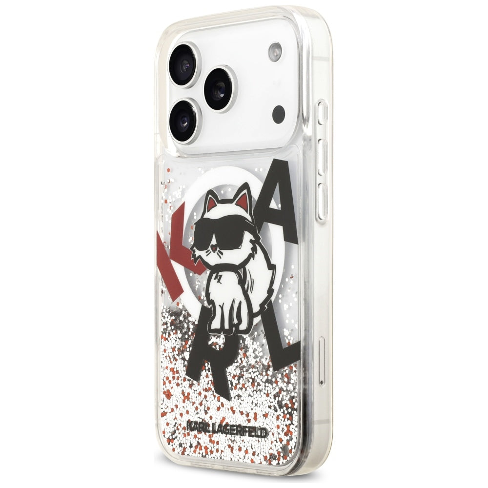 Husa MagSafe pentru Apple iPhone 17 Pro, Karl Lagerfeld, Liquid Glitter Choupette Logo, Transparenta