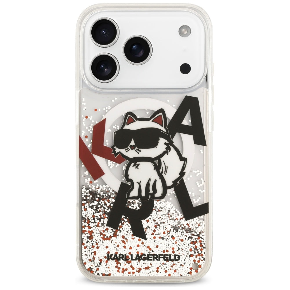 Husa MagSafe pentru Apple iPhone 17 Pro, Karl Lagerfeld, Liquid Glitter Choupette Logo, Transparenta