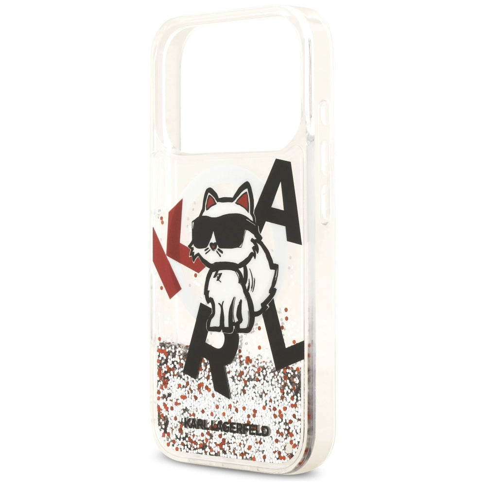 Husa MagSafe pentru Apple iPhone 17 Pro, Karl Lagerfeld, Liquid Glitter Choupette Logo, Transparenta