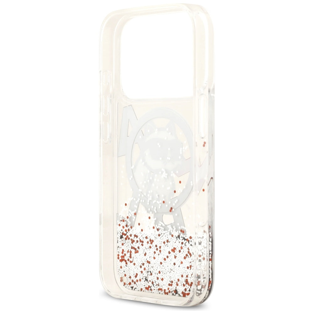 Husa MagSafe pentru Apple iPhone 17 Pro, Karl Lagerfeld, Liquid Glitter Choupette Logo, Transparenta