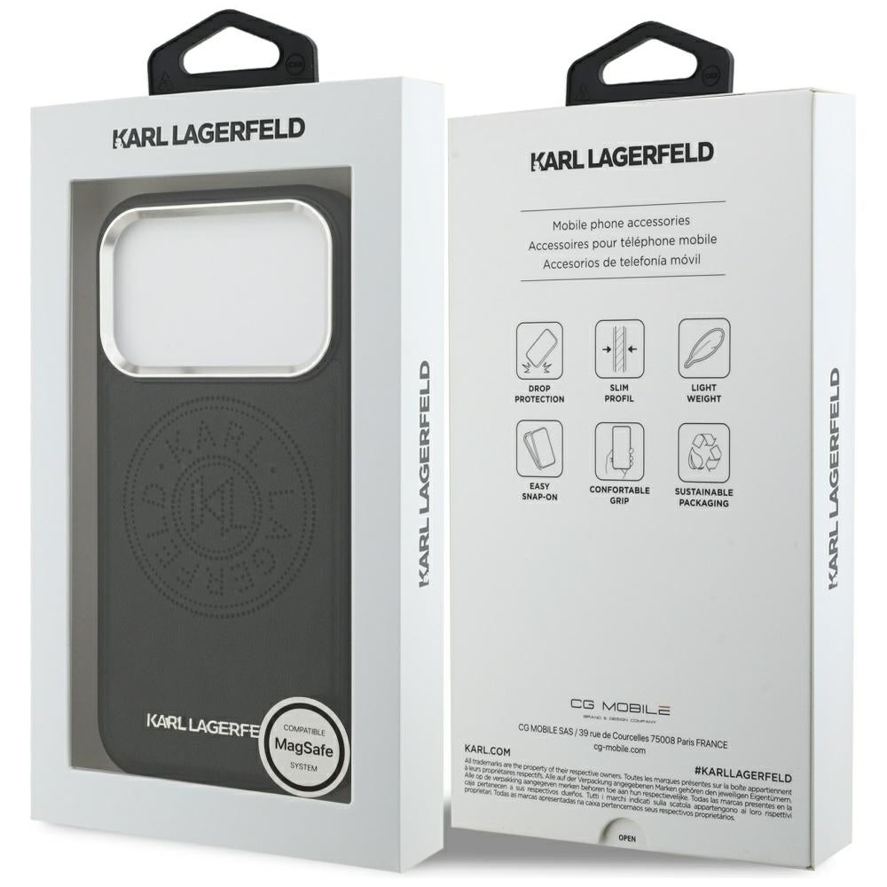 Husa MagSafe pentru Apple iPhone 17 Pro, Karl Lagerfeld, Point & Metal Logo, Neagra