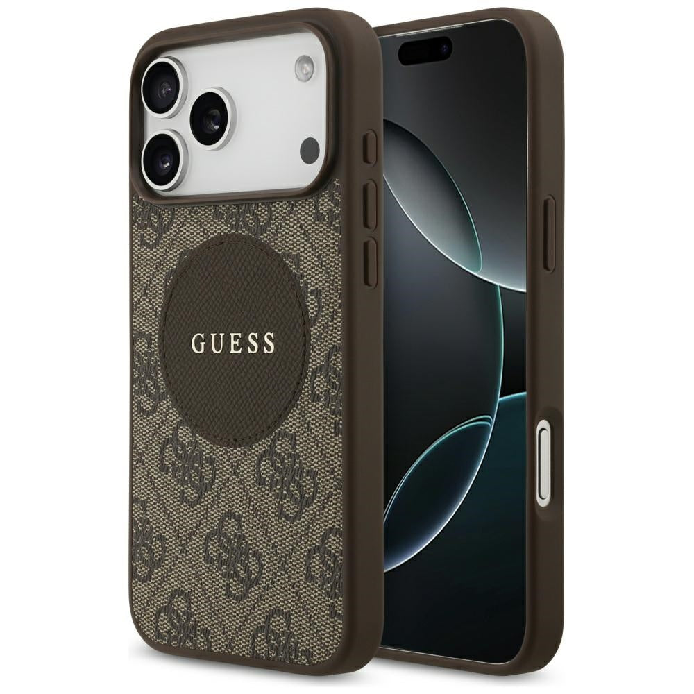 Husa MagSafe pentru Apple iPhone 17 Pro Max, Guess, 4G Circle Classic Logo, Maro