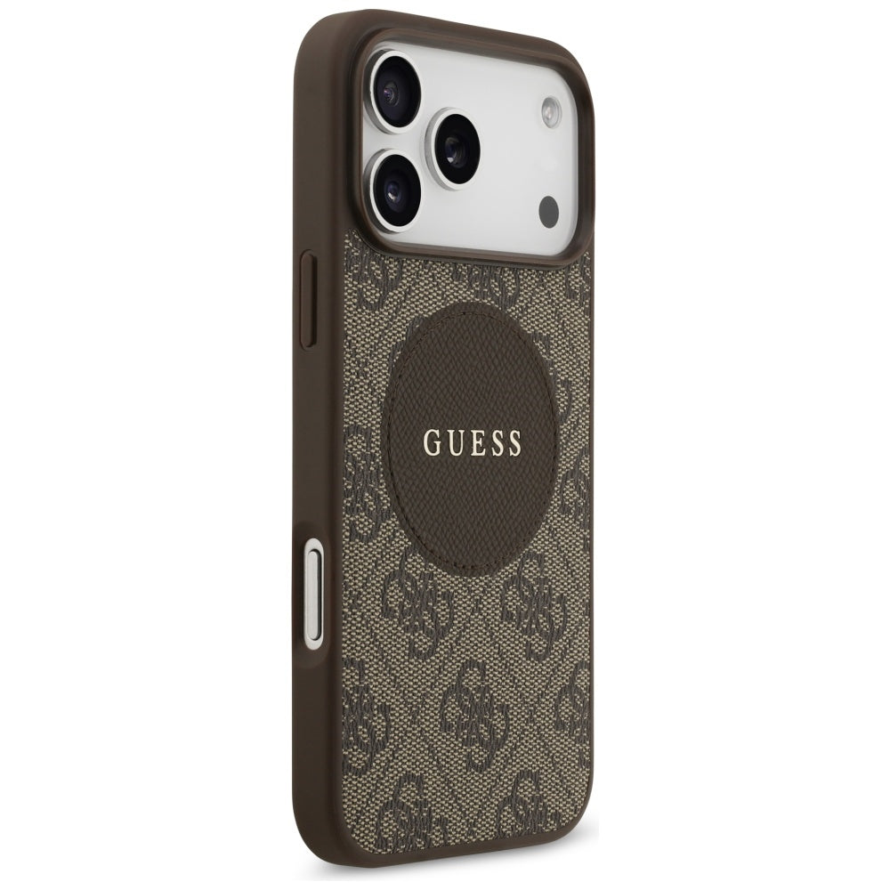 Husa MagSafe pentru Apple iPhone 17 Pro Max, Guess, 4G Circle Classic Logo, Maro