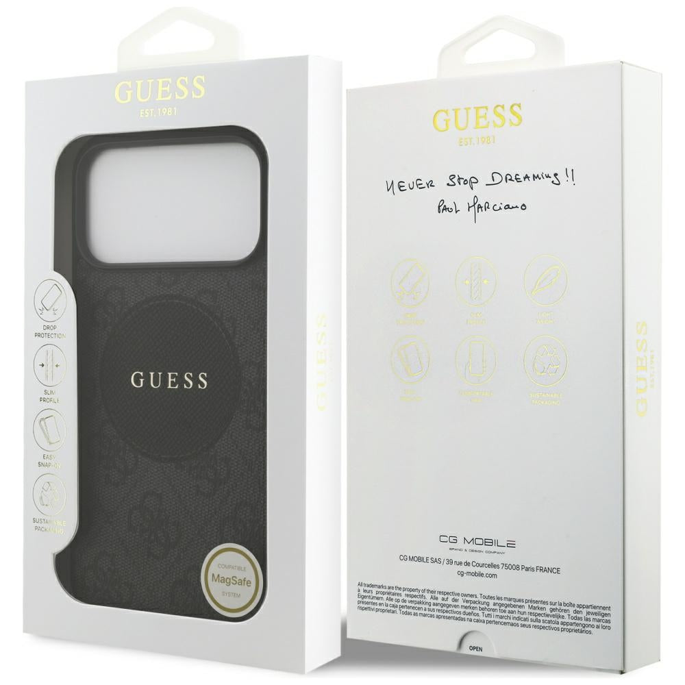 Husa MagSafe pentru Apple iPhone 17 Pro Max, Guess, 4G Circle Classic Logo, Neagra