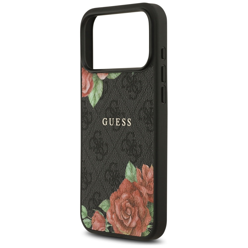 Husa MagSafe pentru Apple iPhone 17 Pro Max, Guess, 4G Flowers Print, Neagra