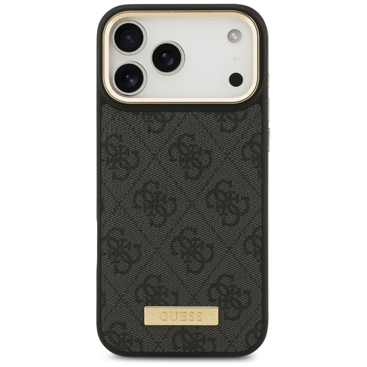 Husa MagSafe pentru Apple iPhone 17 Pro Max, Guess, 4G Logo Plate, Neagra