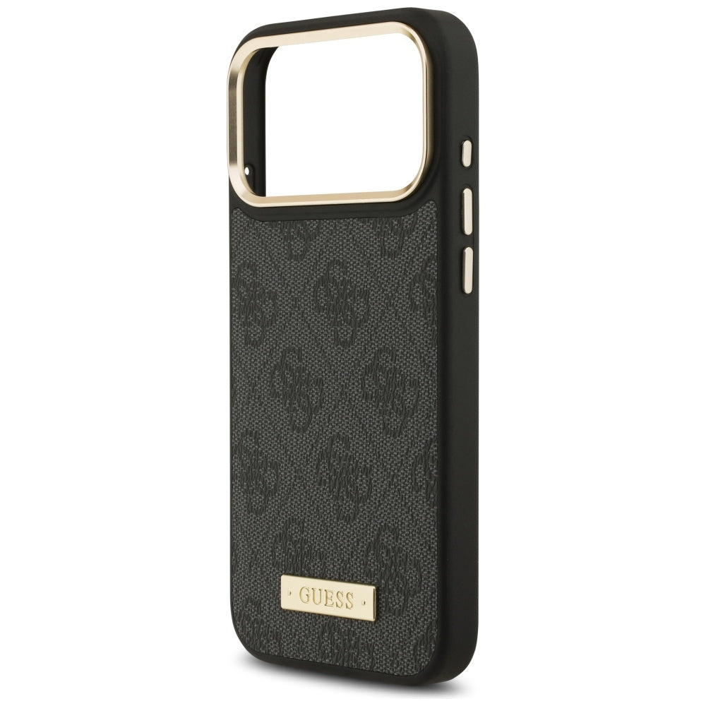 Husa MagSafe pentru Apple iPhone 17 Pro Max, Guess, 4G Logo Plate, Neagra