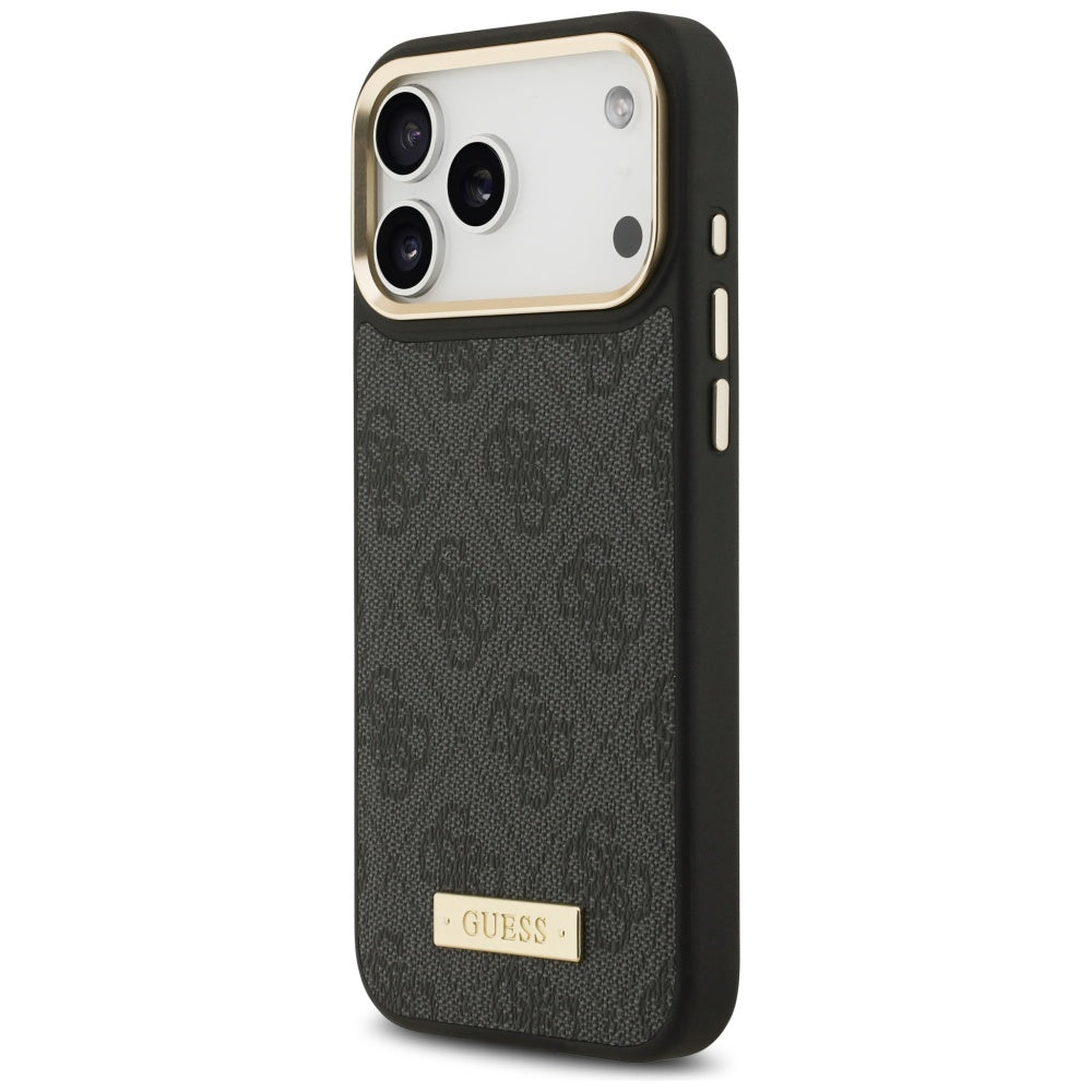 Husa MagSafe pentru Apple iPhone 17 Pro Max, Guess, 4G Logo Plate, Neagra