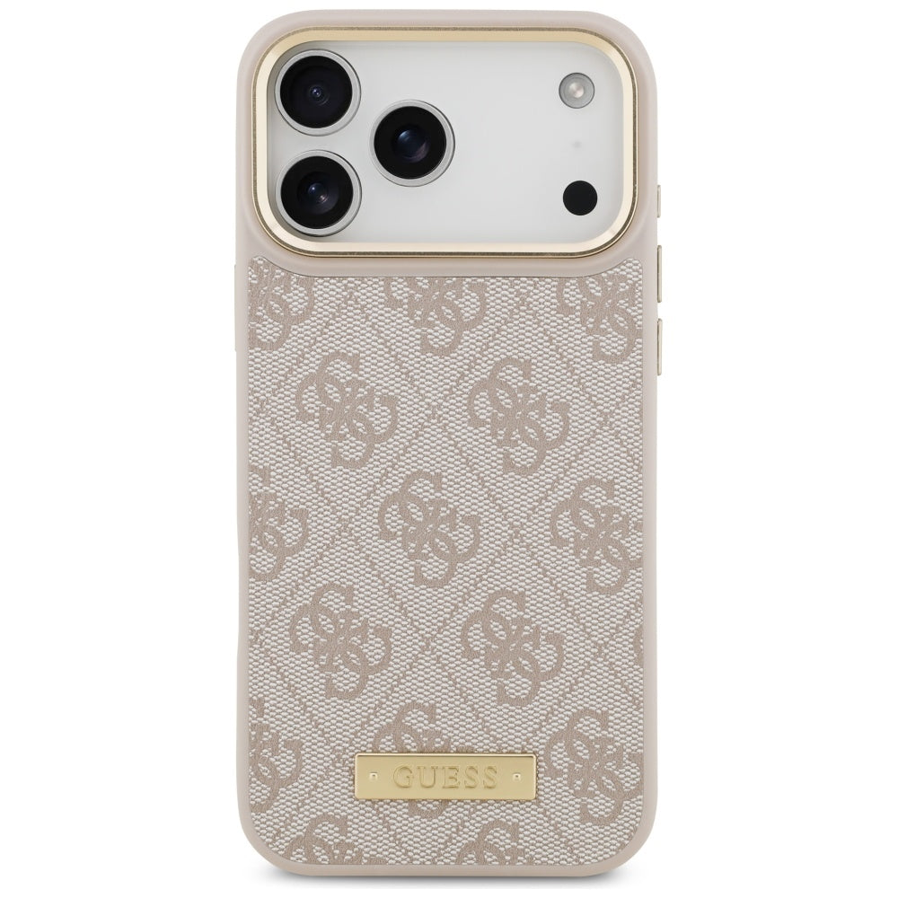 Husa MagSafe pentru Apple iPhone 17 Pro Max, Guess, 4G Logo Plate, Roz
