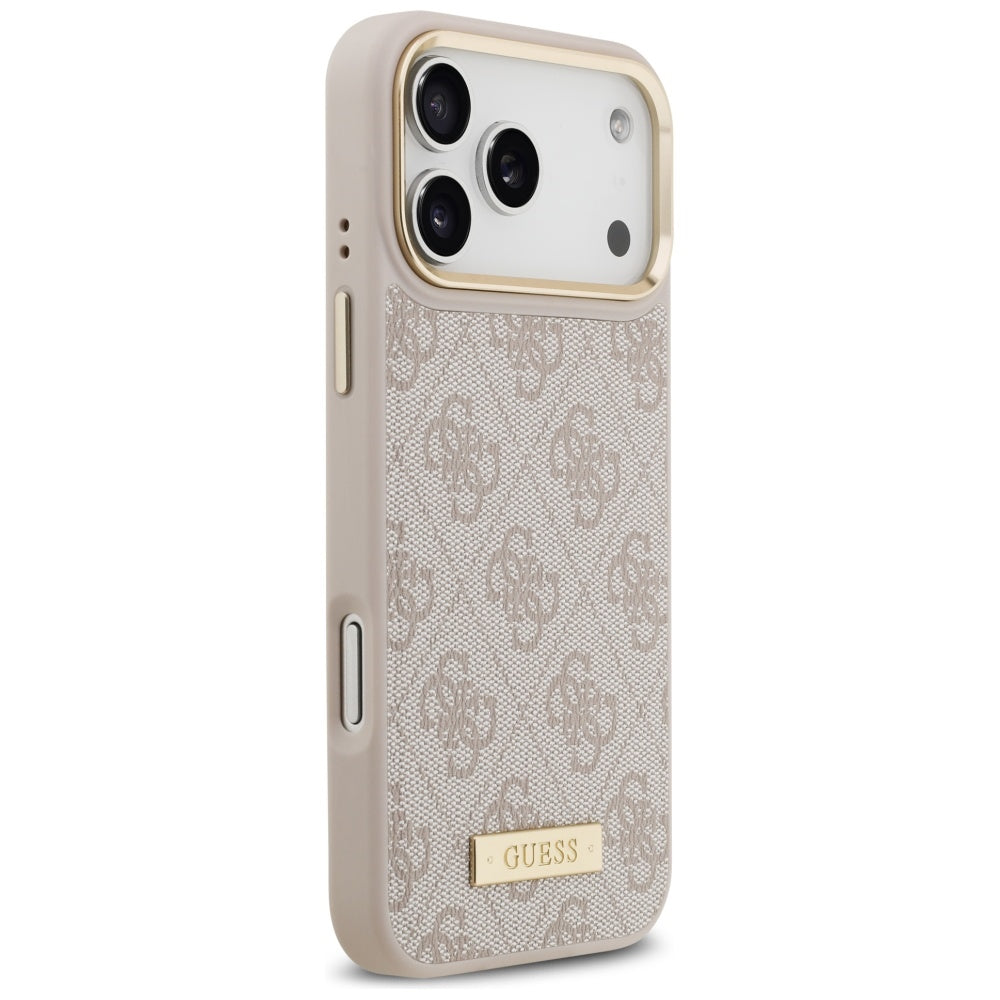 Husa MagSafe pentru Apple iPhone 17 Pro Max, Guess, 4G Logo Plate, Roz