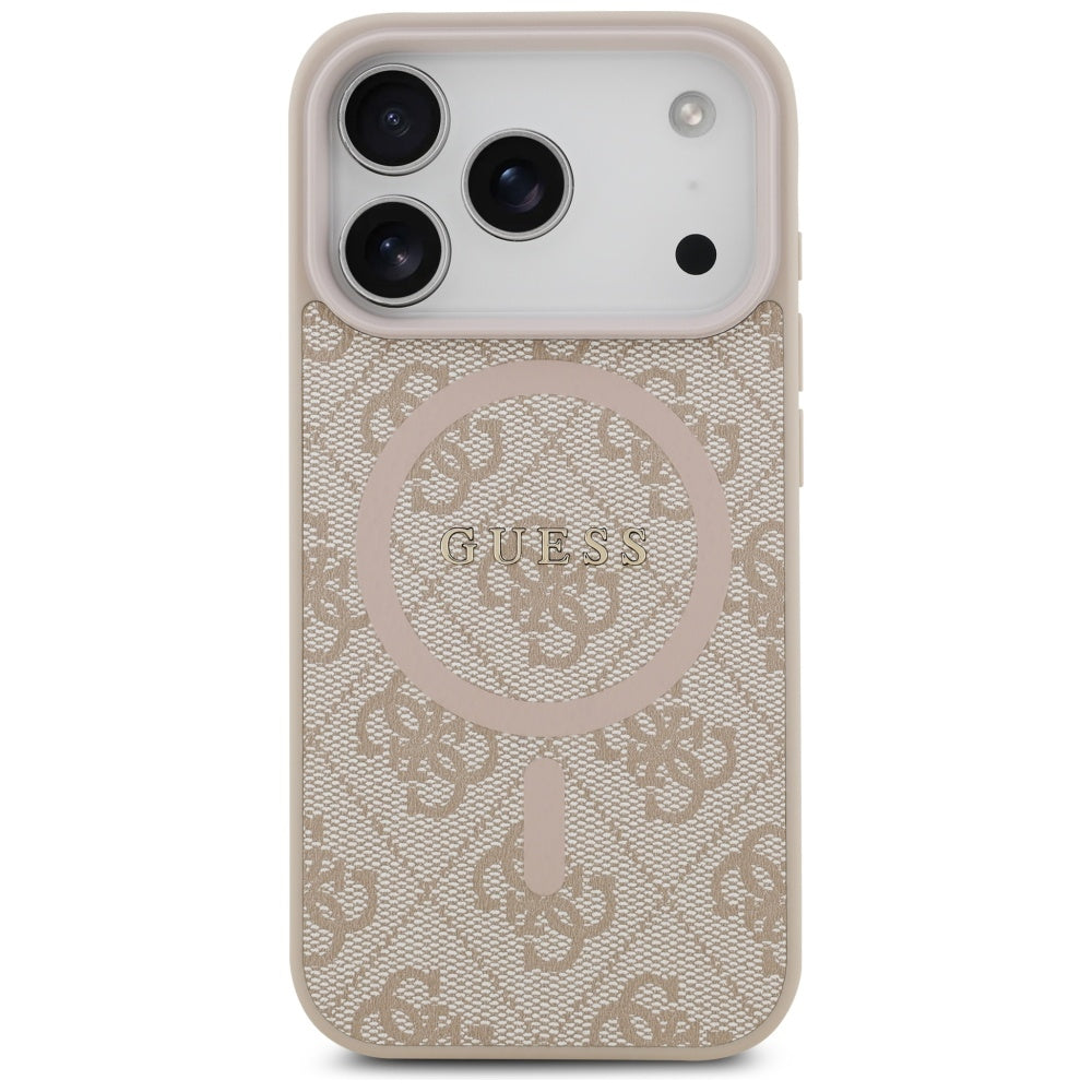 Husa MagSafe pentru Apple iPhone 17 Pro Max, Guess, 4G Ring Classic Logo, Roz