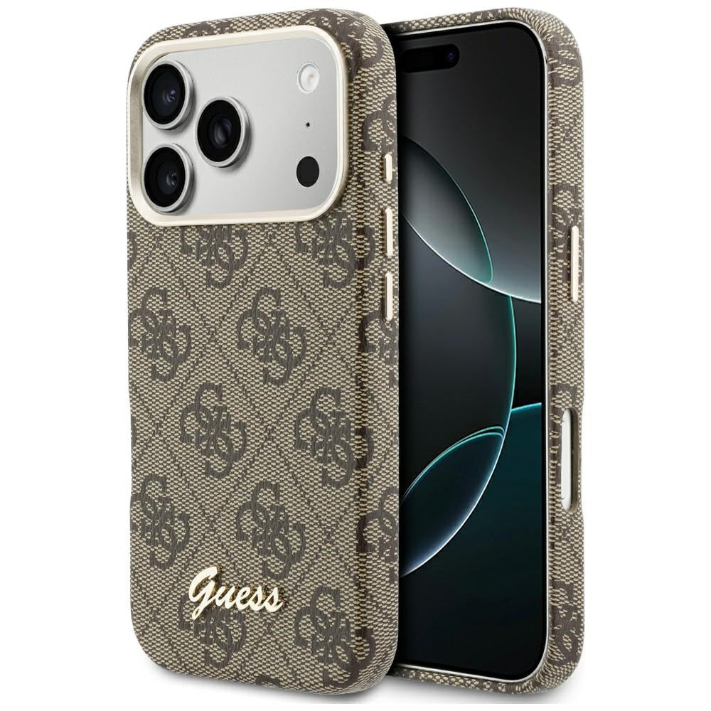 Husa MagSafe pentru Apple iPhone 17 Pro Max, Guess, 4G Script Logo, Maro