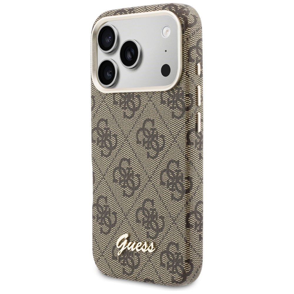 Husa MagSafe pentru Apple iPhone 17 Pro Max, Guess, 4G Script Logo, Maro