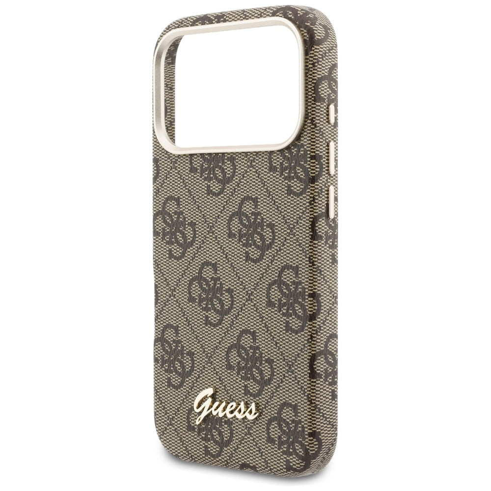 Husa MagSafe pentru Apple iPhone 17 Pro Max, Guess, 4G Script Logo, Maro
