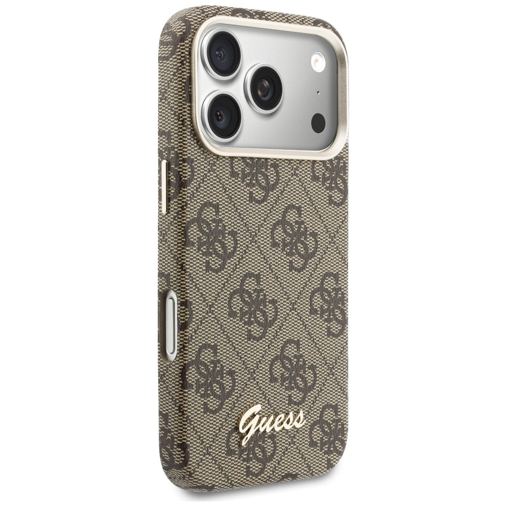 Husa MagSafe pentru Apple iPhone 17 Pro Max, Guess, 4G Script Logo, Maro
