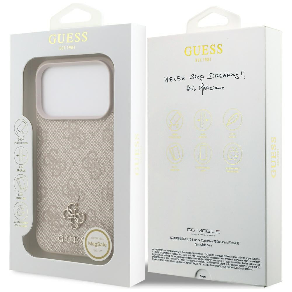 Husa MagSafe pentru Apple iPhone 17 Pro Max, Guess, 4G Small and Classic Logo, Roz
