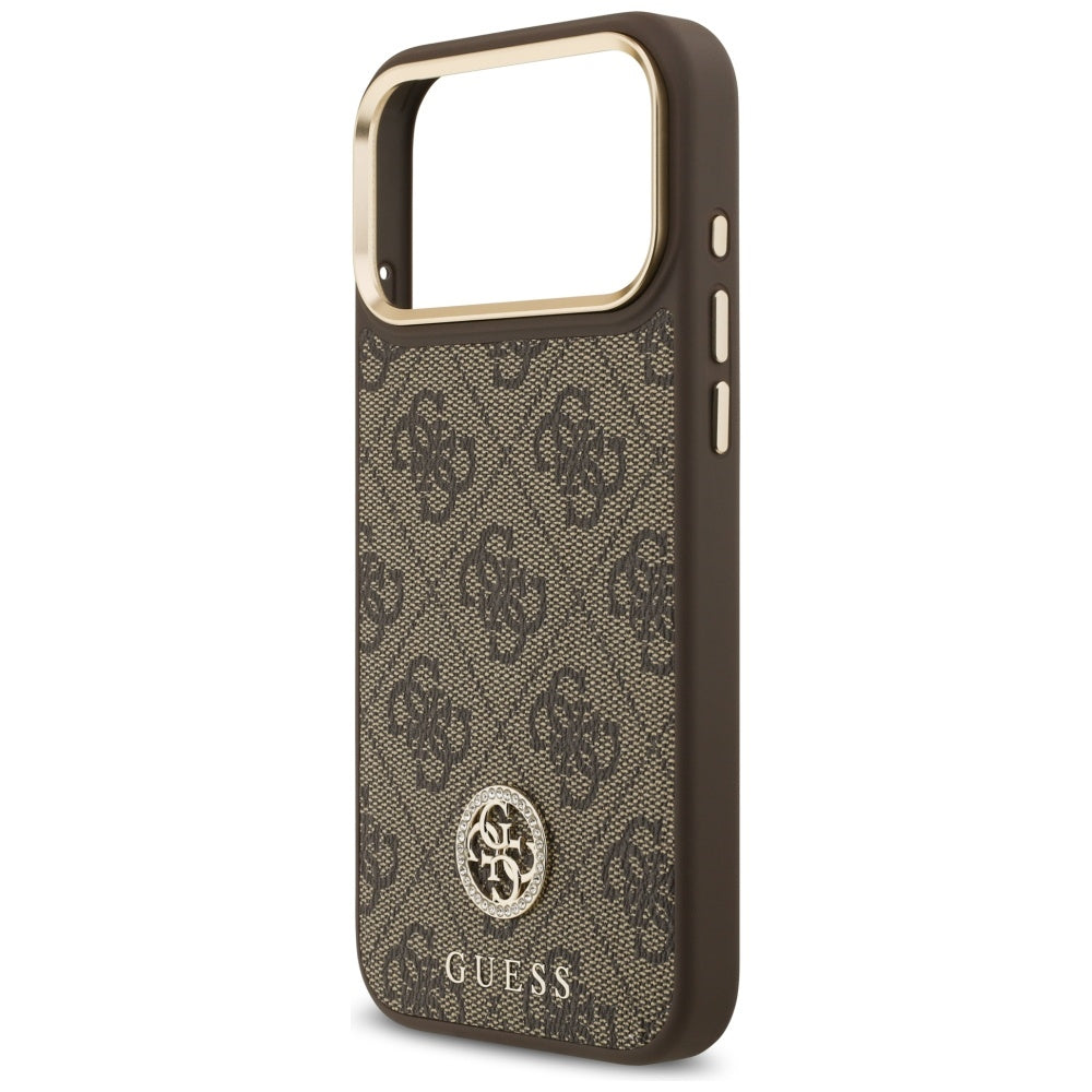Husa MagSafe pentru Apple iPhone 17 Pro Max, Guess, 4G Strass Logo, Maro