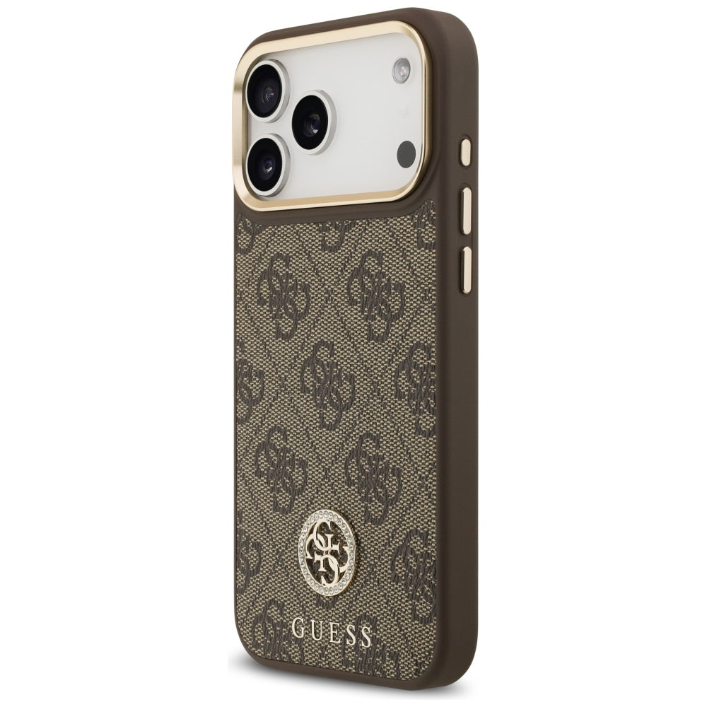 Husa MagSafe pentru Apple iPhone 17 Pro Max, Guess, 4G Strass Logo with Big Strap, Maro