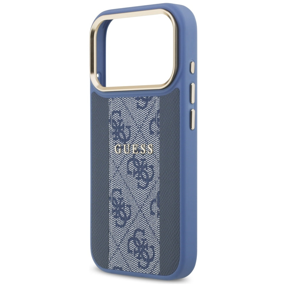 Husa MagSafe pentru Apple iPhone 17 Pro Max, Guess, 4G Stripe, Albastra