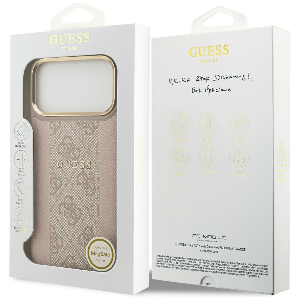 Husa MagSafe pentru Apple iPhone 17 Pro Max, Guess, 4G Stripe, Roz