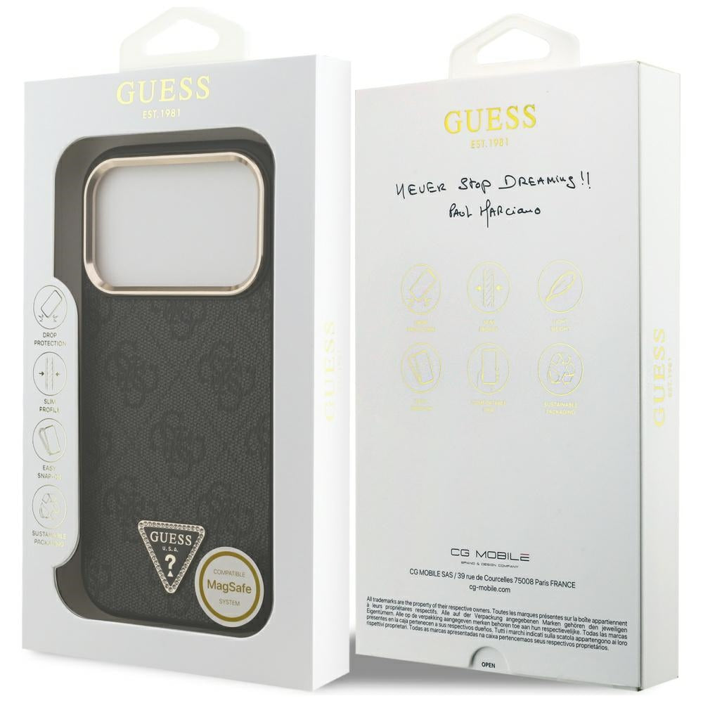 Husa MagSafe pentru Apple iPhone 17 Pro Max, Guess, 4G Triangle Diamond Logo, Neagra