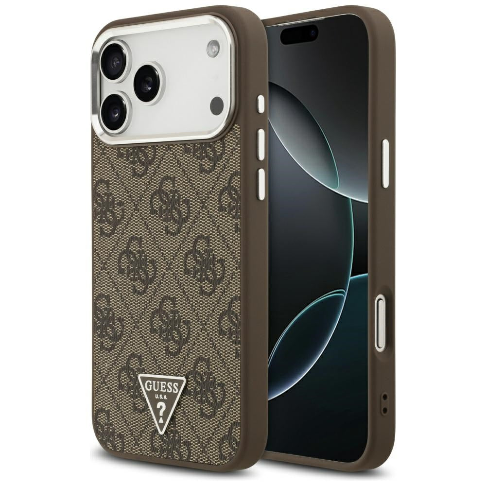Husa MagSafe pentru Apple iPhone 17 Pro Max, Guess, 4G Triangle Logo, Maro