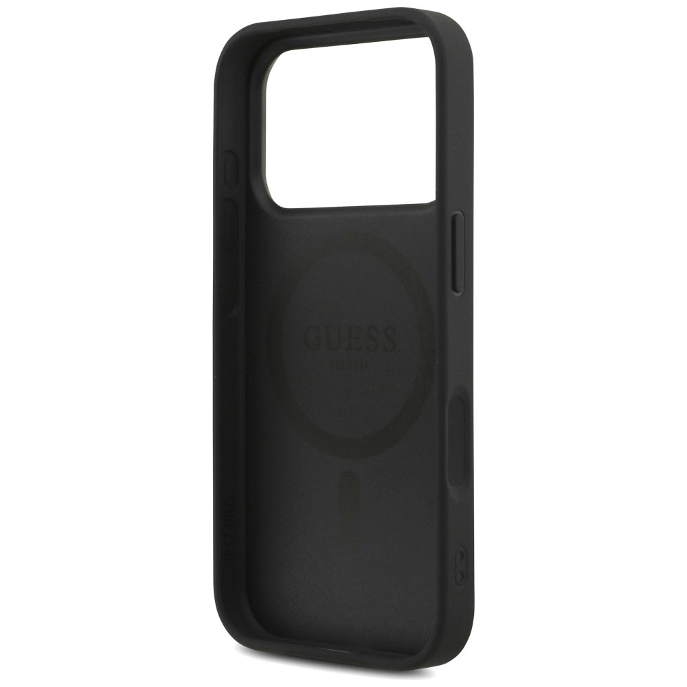Husa MagSafe pentru Apple iPhone 17 Pro Max, Guess, 4G Triangle Logo with Cord Strap, Neagra