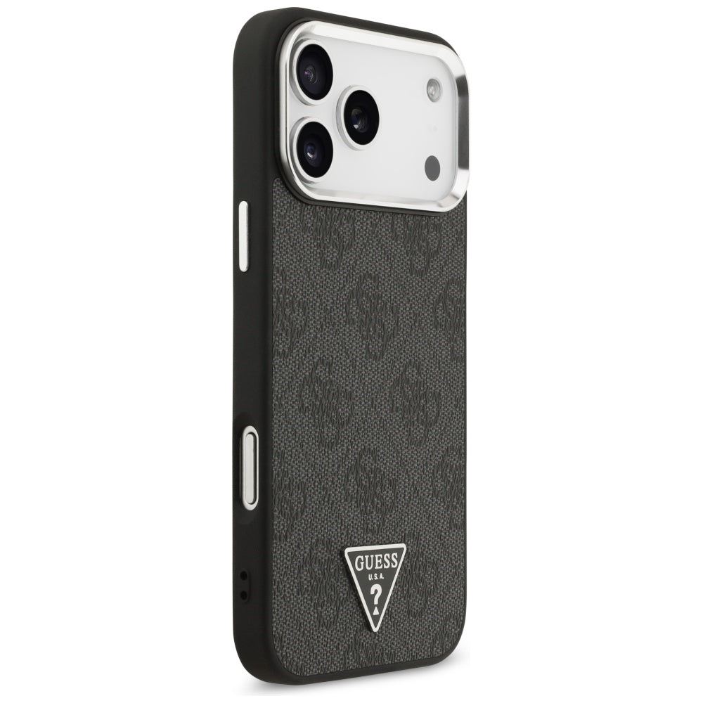 Husa MagSafe pentru Apple iPhone 17 Pro Max, Guess, 4G Triangle Logo, Neagra Argintie