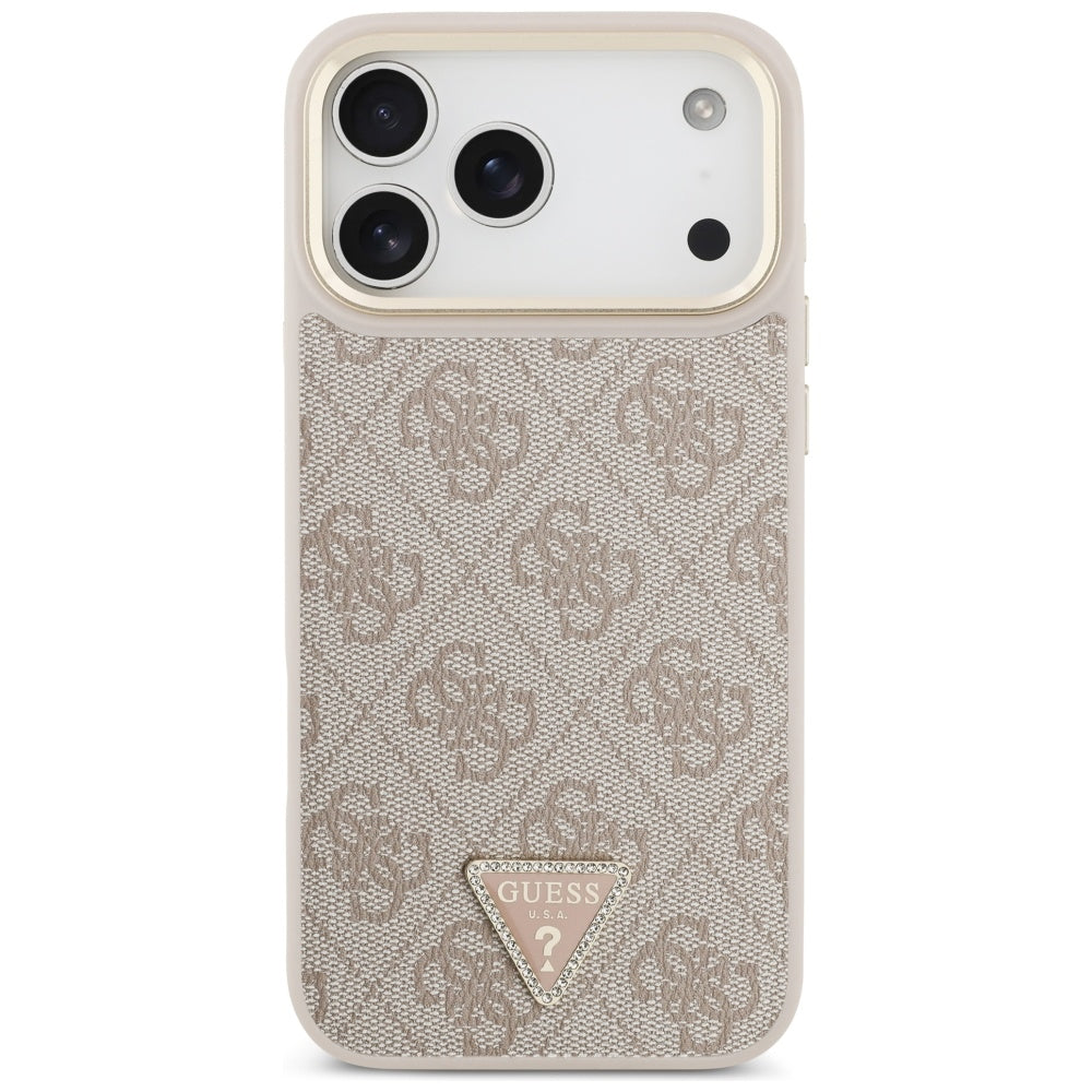 Husa MagSafe pentru Apple iPhone 17 Pro Max, Guess, 4G Triangle Logo with Big Strap, Roz