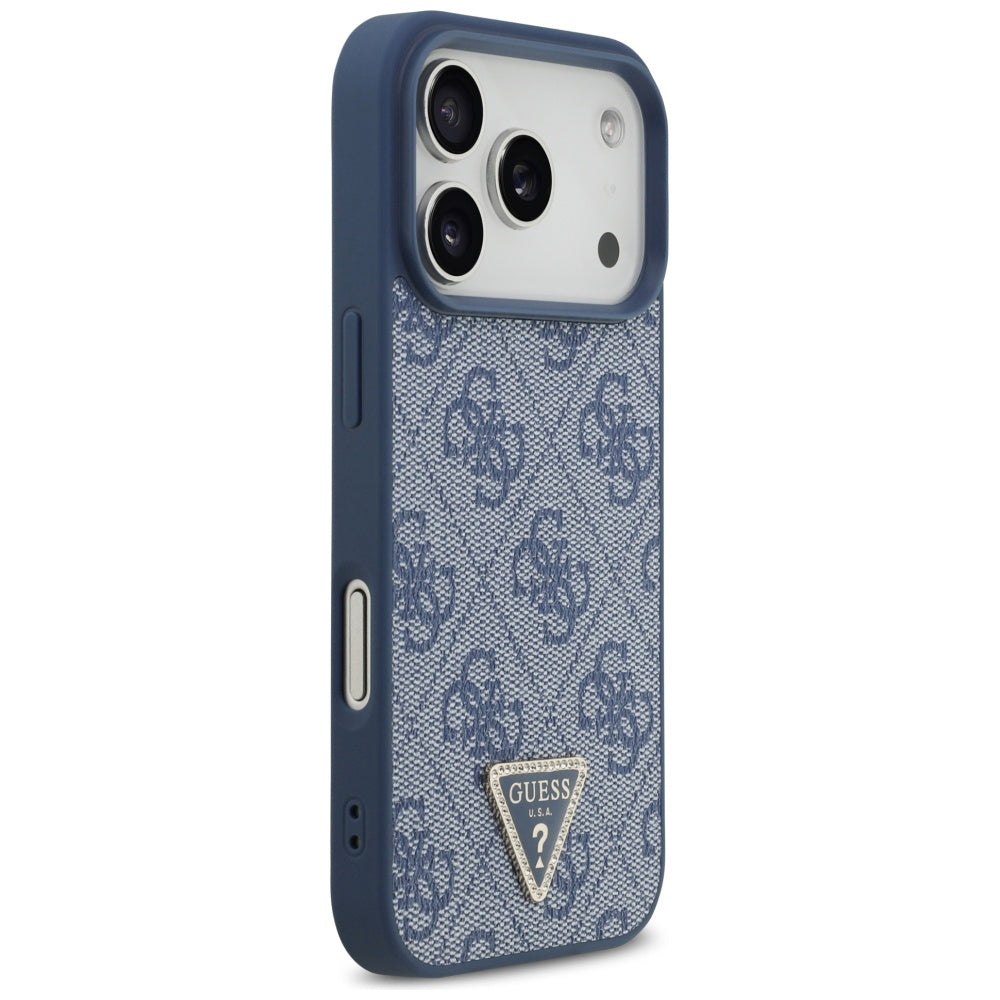 Husa MagSafe pentru Apple iPhone 17 Pro Max, Guess, 4G Triangle Strass, Albastra
