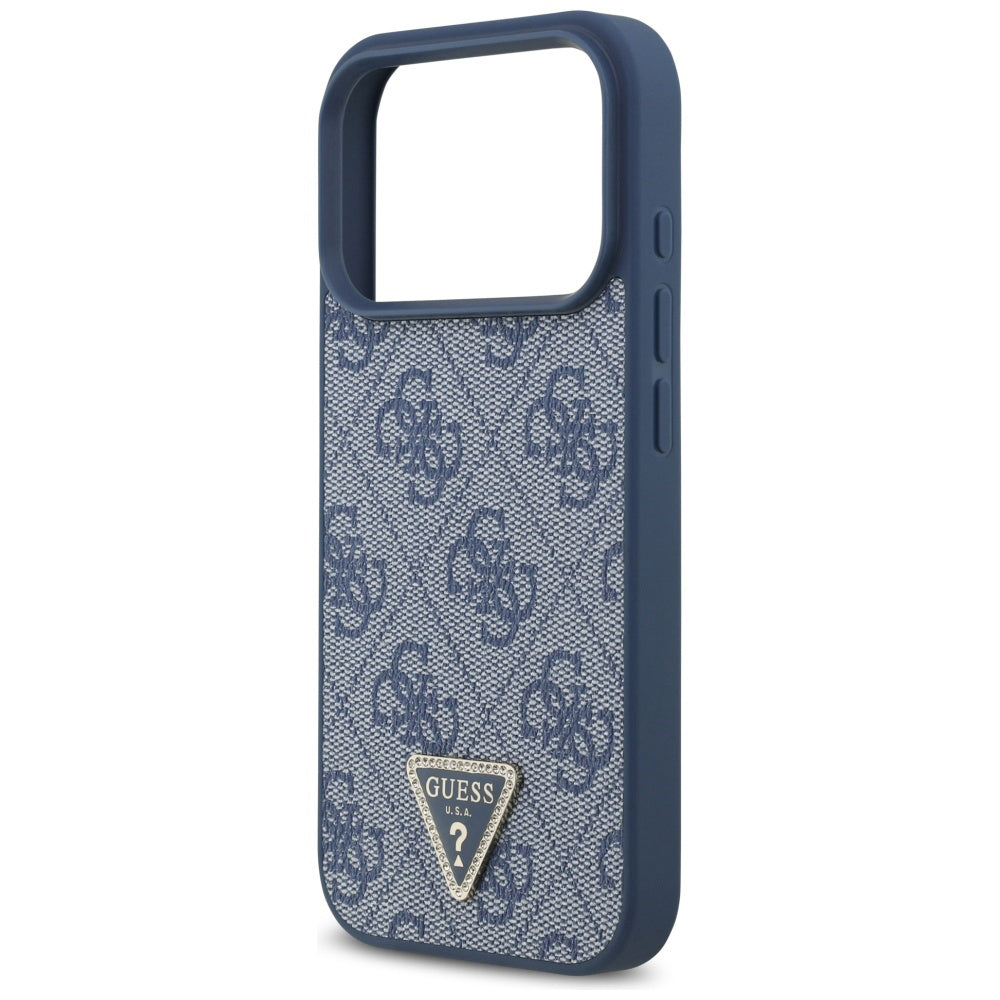 Husa MagSafe pentru Apple iPhone 17 Pro Max, Guess, 4G Triangle Strass, Albastra