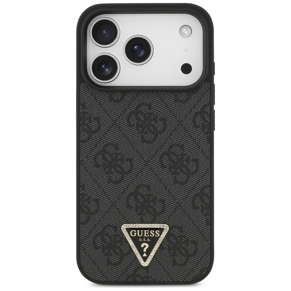 Husa MagSafe pentru Apple iPhone 17 Pro Max, Guess, 4G Triangle Strass, Neagra