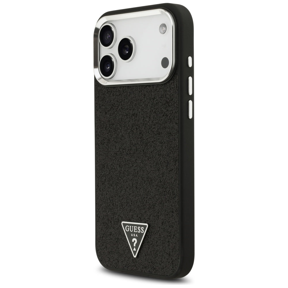 Husa MagSafe pentru Apple iPhone 17 Pro Max, Guess, Glitter Triangle Logo, Neagra