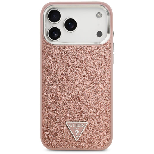 Husa MagSafe pentru Apple iPhone 17 Pro Max, Guess, Glitter Triangle Logo, Roz