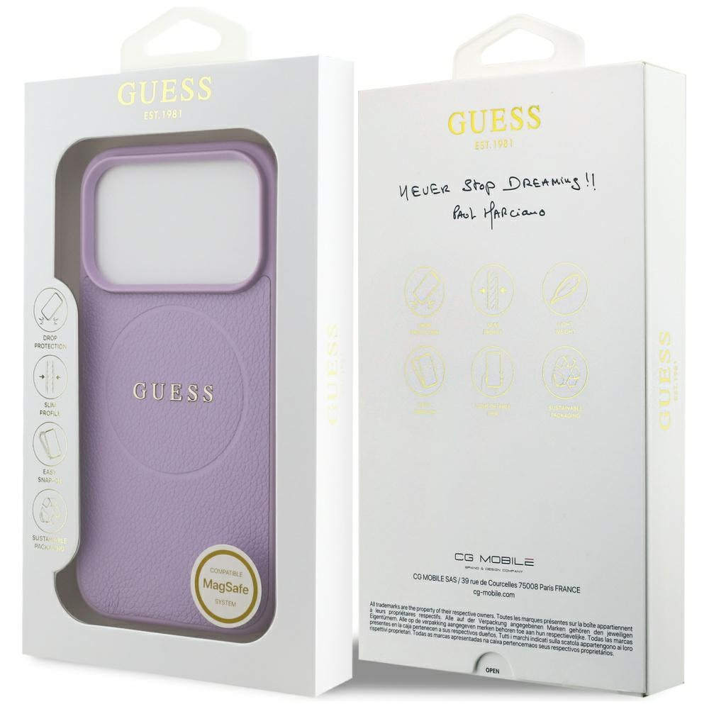 Husa MagSafe pentru Apple iPhone 17 Pro Max, Guess, Grained Gold Ring, Mov