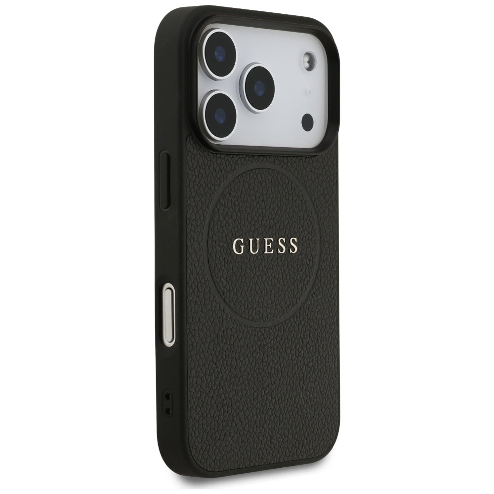 Husa MagSafe pentru Apple iPhone 17 Pro Max, Guess, Grained Gold Ring, Neagra