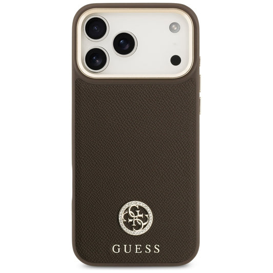 Husa MagSafe pentru Apple iPhone 17 Pro Max, Guess, Grained Strass Logo, Maro
